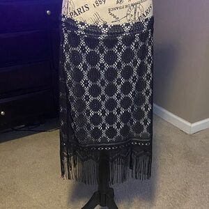 Cato Elegant Black Lace Fringe Skirt